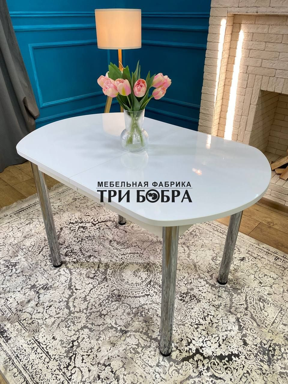 Стол кухонный раздвижной "Белый глянец"