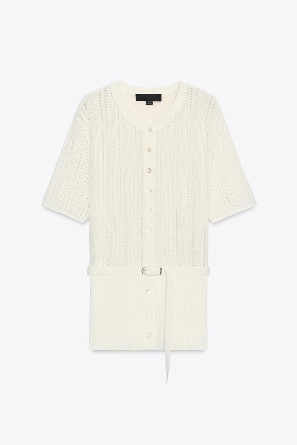 ZARA КАРДИГАН АЖУРНОЙ ВЯЗКИ С РЕМНЕМ, ЭКРЮ