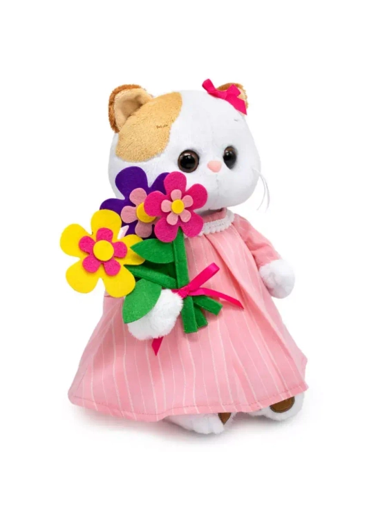 Мягкая игрушка Кошечка Ли Ли в платье и с букетом 24 см
