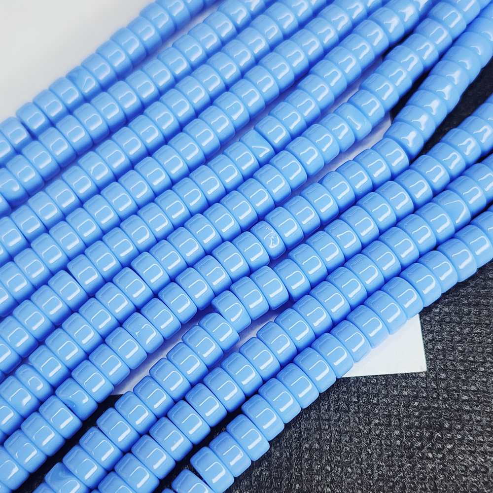 Бусины шайбы, рондель, васильковый, лэмпворк, стекло, р-р 6мм, цена за 40 шт