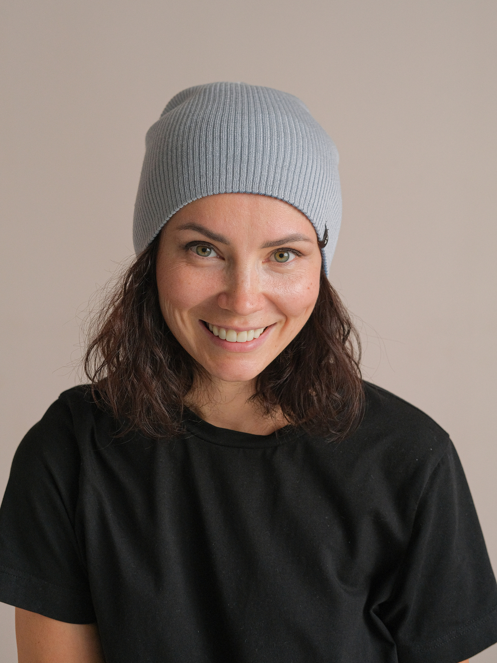 Шапка вязаная зимняя ТВИНС(Джинс/Серый)