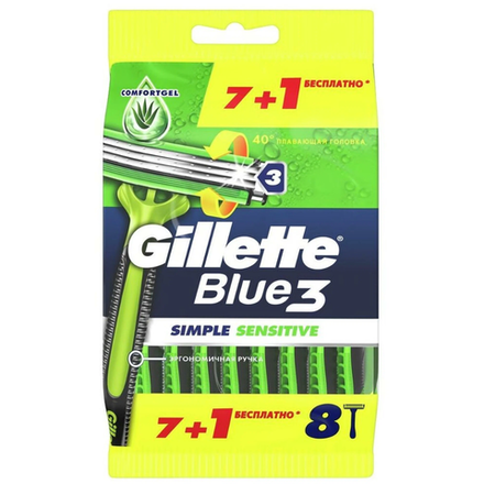 Бритвенный станок Gillette Blue3 Simple Sensitive одноразовые 8 шт