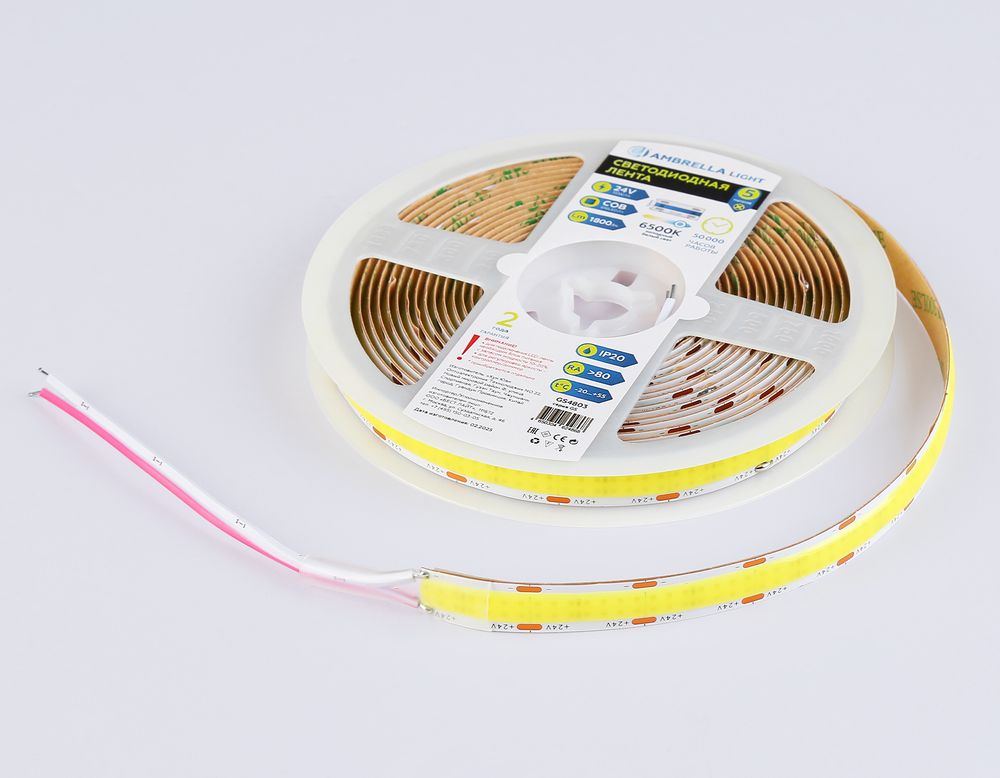 Ambrella Светодиодная лента Ambrella Light GS4803 COB 616Led/19W m/ 24V IP20 6500K/ 5m*12mm*2mm (2 конт.) LED Strip 24V GS4803