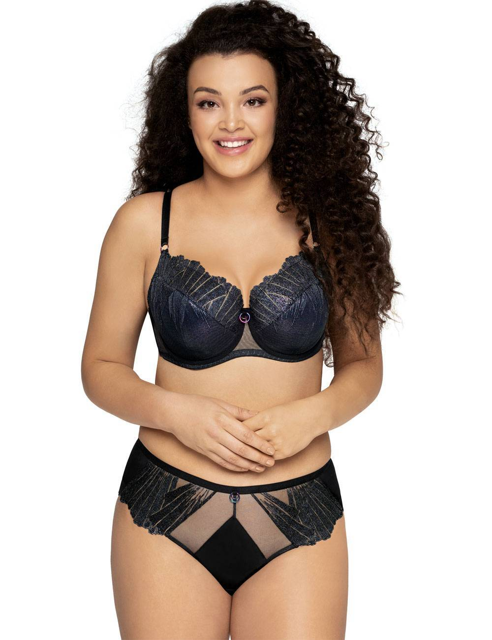 Бюстгальтер со сшивной чашкой plus size и блестящей отделкой (Размер: 80J) (Цвет: черный)