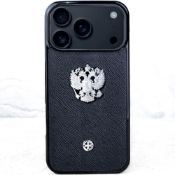 Премиальный чехол iphone с гербом России купить - Euphoria HM Premium - натуральная кожа Saffiano, ювелирный сплав