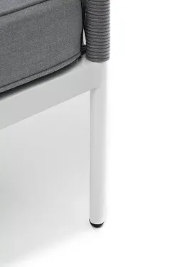 "Канны" левый модуль плетеный из роупа, каркас алюминий белый шагрень, роуп светло-серый круглый, ткань светло-серая