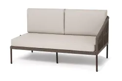 "Канны" левый модуль плетеный из роупа, каркас алюминий коричневый (RAL8016) муар, роуп коричневый круглый, ткань бежевая 035