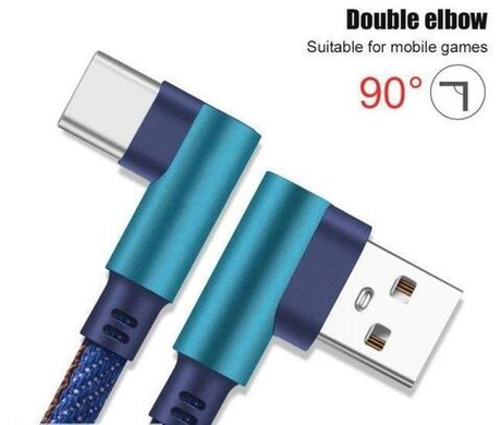 Кабель угловой USB A - USB Type-C 25 см (тканевый чёрный или синий)