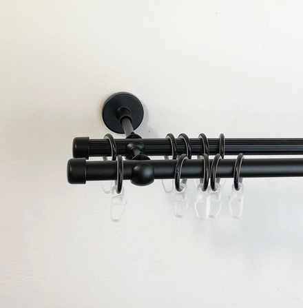 Карниз кованый для штор Заглушка Ост d 16/16 мм двухрядный, цвет черный матовый