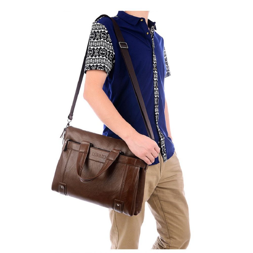 Сумка мужская для ноутбука через плечо, коричневая (15036-4)