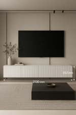 Тумба под телевизор напольная Белый глянец, Сканди, 213х35х50,2 см Стиль