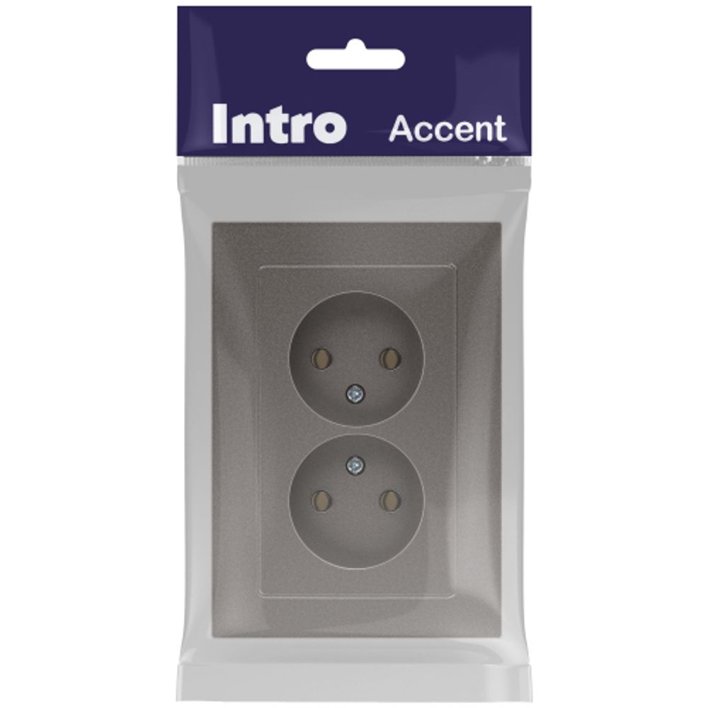 Розетка Intro Accent 6-204-09 2х2P, 16А-250В, IP20, СУ, AL/CU, титан