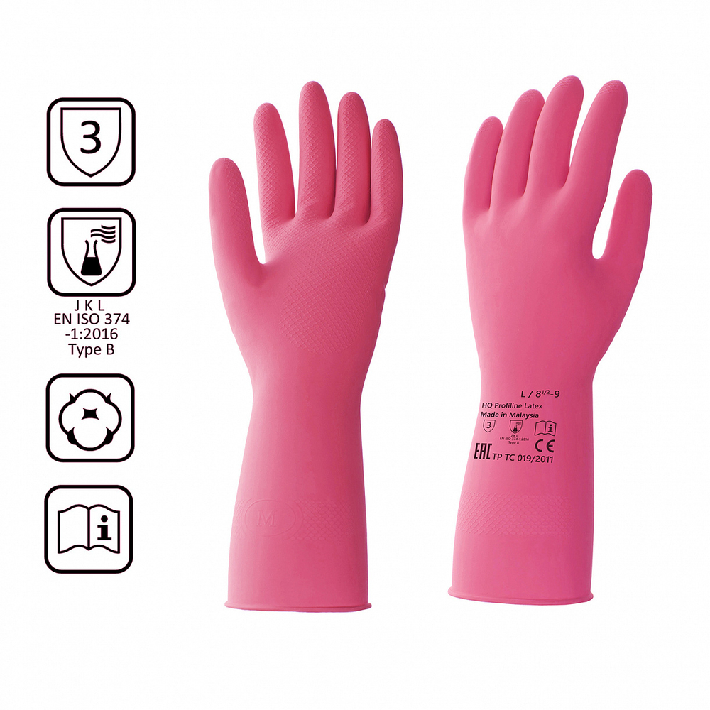 Перчатки КЩС латексные многоразовые красные,  1 пара, р-р L HQ Profiline