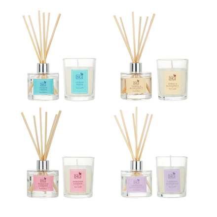 NEW GALAXY Набор ароматизатор-диффузор и свеча, ваниль,райский сад ,лаванда, свежесть 40 мл., 50 гр