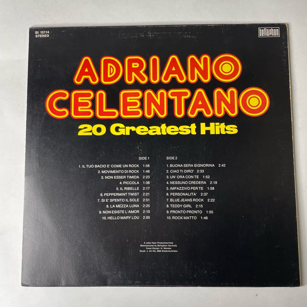 Винтажная виниловая пластинка LP Adriano Celentano Адриано Челентано 20 Greatest Hits (Германия 1978)