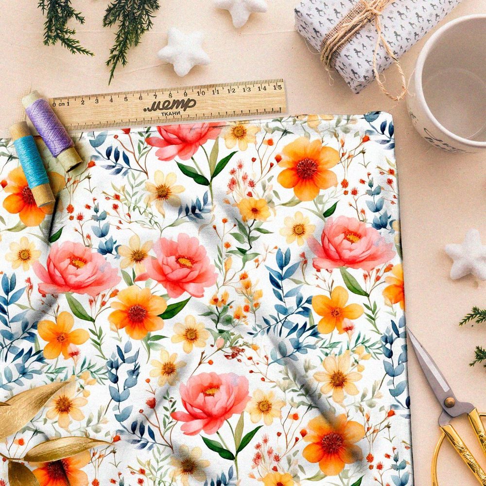 Ткань премиум шифон буйство цветочной фантазии
