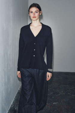 ZARА КАРДИГАН ПОЛО ОВЕРСАЙЗ ИЗ 100% СВЕРХМЯГКОЙ ШЕРСТИ, МОРСКОЙ СИНИЙ