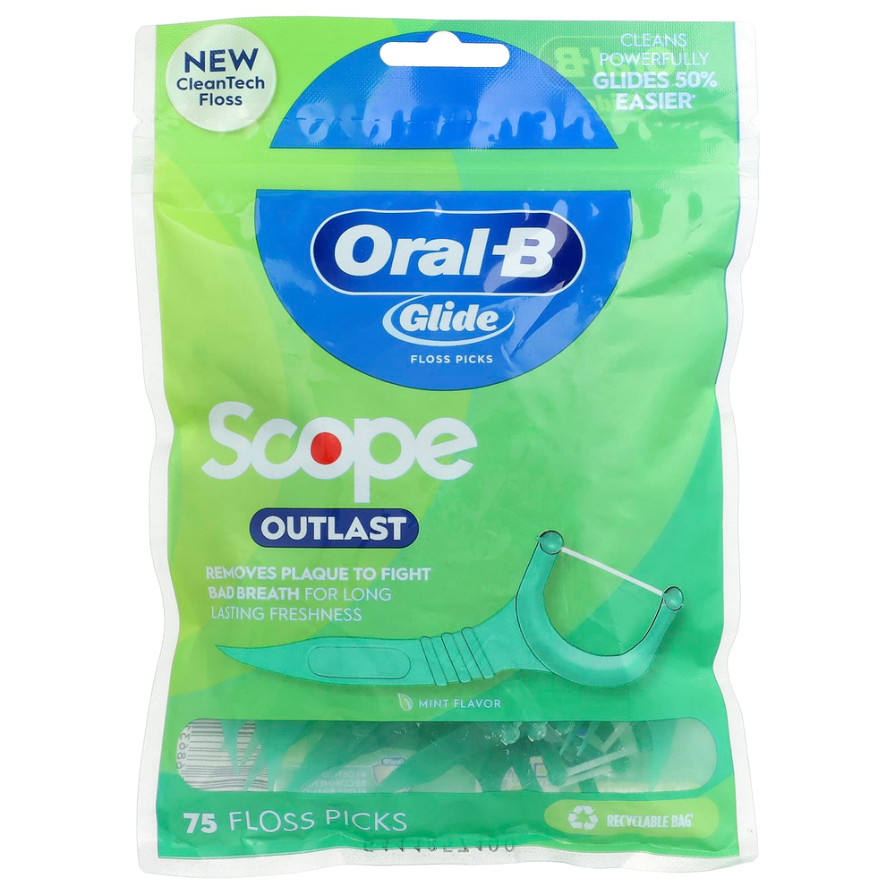 Oral-B, Glide, Scope Outlast, выбор зубной нити, мятный вкус, 75 шт.