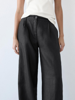 Massimo Dutti Широкие брюки на резинке из 100% льна, черный