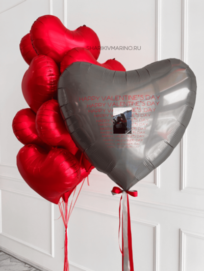 Композиция из воздушных шаров на 14 февраля: сердце с фото и фонтан из красных сердец