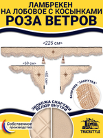 Ламбрекен с косынками стеганые Роза Ветров (экокожа, бежевый, бежевая бахрома "закрутка")