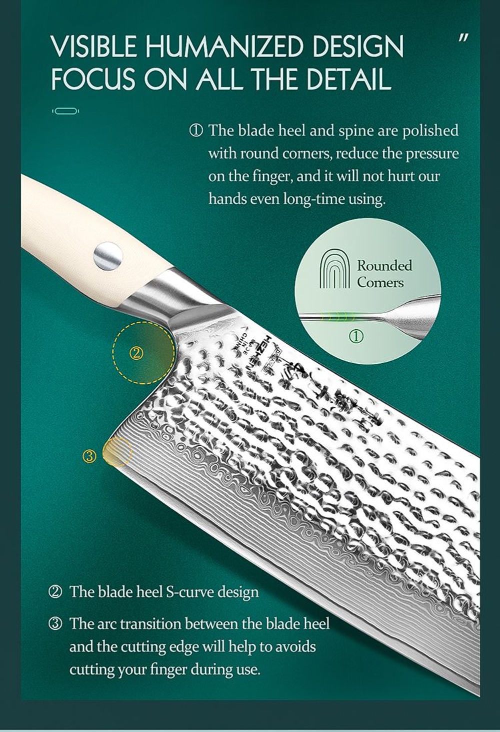 Кухонный нож Hezhen B38H Bone Chopper нож 7 дюймов клинок 67 Layers Damascus рукоять дерево G10, длина лезвия 18,3 см