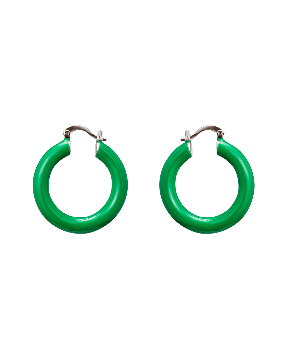Серьги-кольца, зеленая эмаль