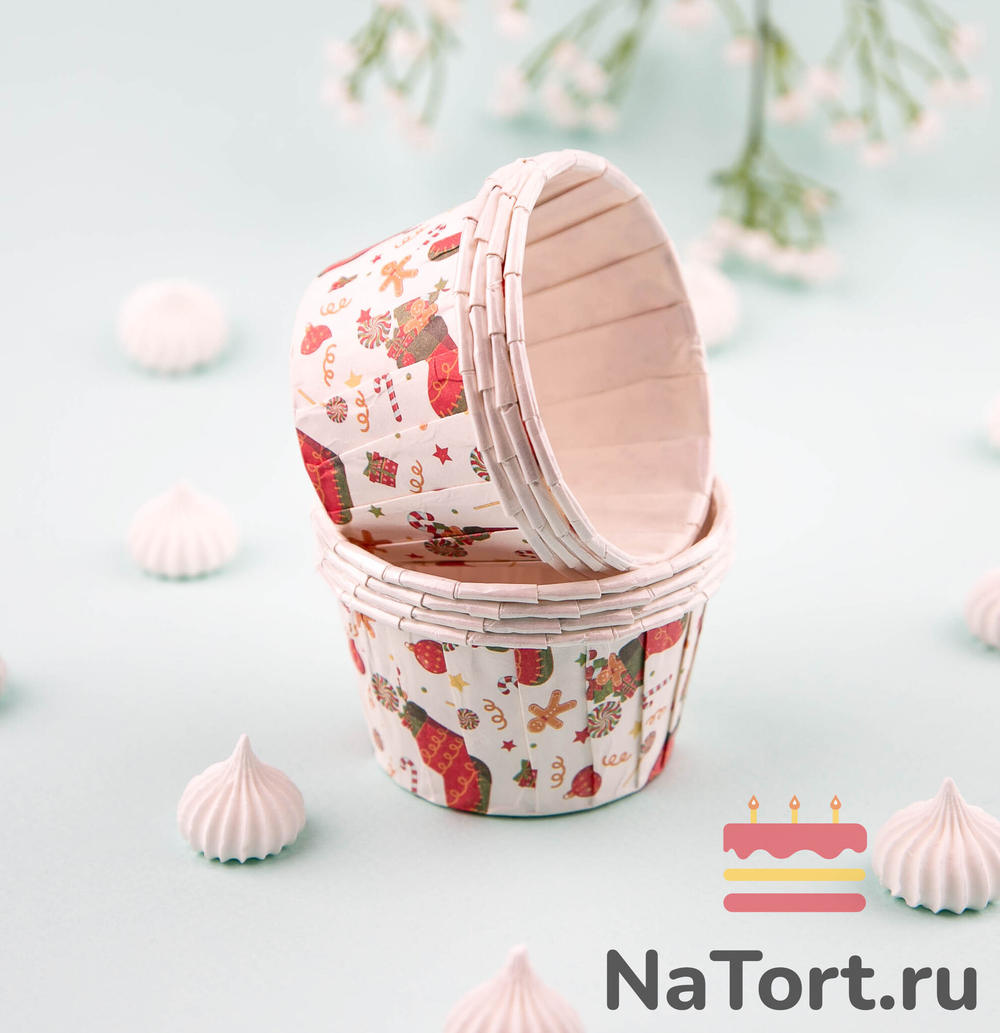 Формы бумажные с ламинацией «Маффин» 50х40 мм (Рождественские подарки) 100 шт