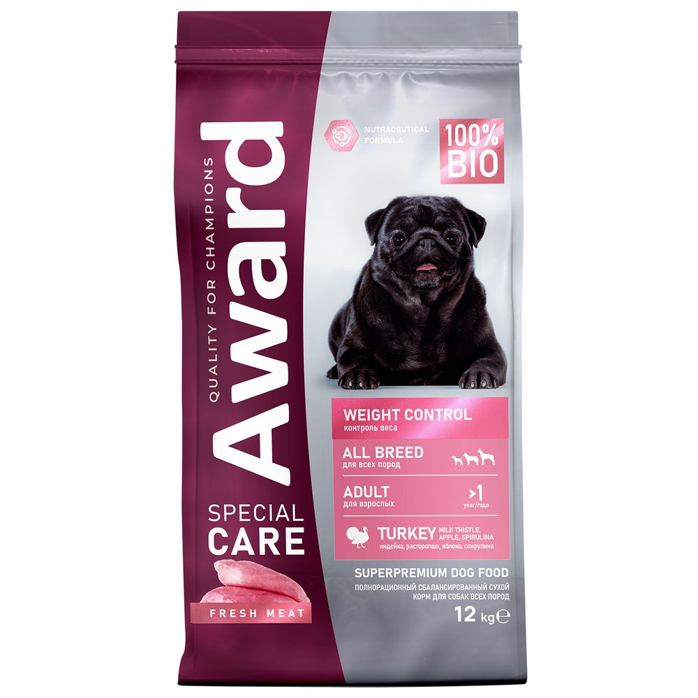 Сухой корм AWARD SPECIAL CARE Weight Control для взрослых собак всех пород для контроля веса со свежим мясом индейки 12кг