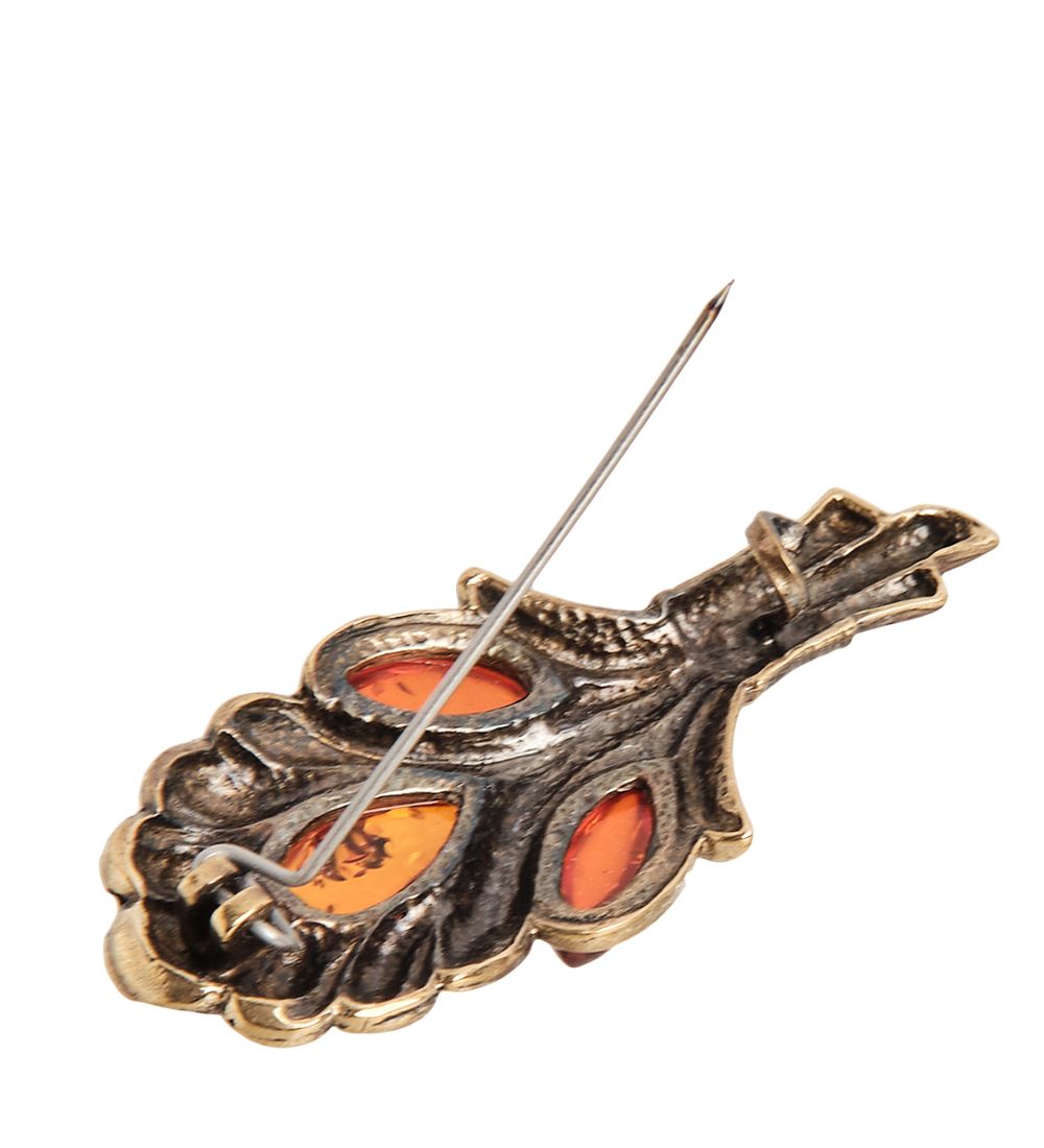 AM- 878 Брошь «Букет весенний» (латунь, янтарь)