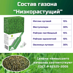 Семена газонной травы, травосмесь Низкорастущий газон, 1 кг/мятлик луговой, фестулолиум, райграс пастбищный, райграс однолетний, овсяница луговая/Газон Сити