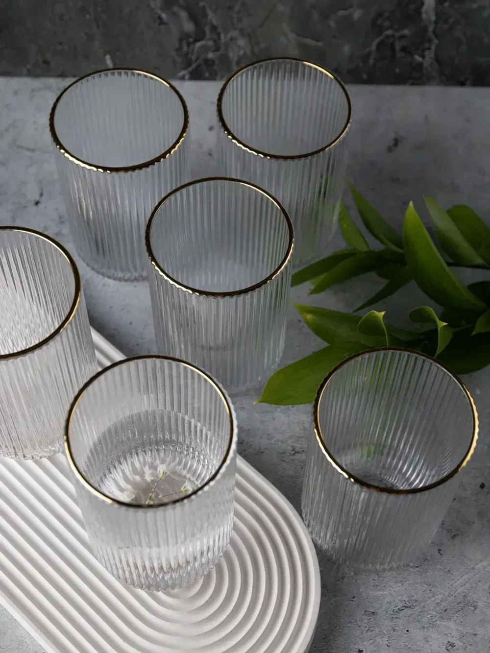 Набор бокалов для воды, 450мл. 6 шт. с золотой каймой