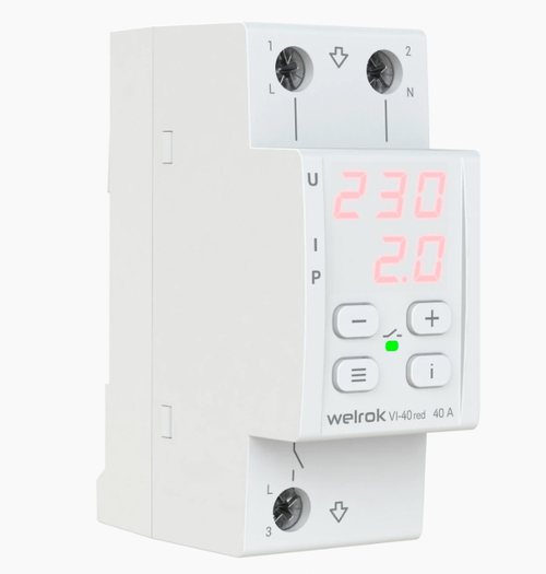 Реле напряжения с контролем тока WELROK VI-40 red