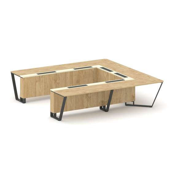 Steel Meet Стол переговорный П-образный KMK-PR.B.SP-11P Тиквуд Светлый/Ваниль Глянец/Металл Антрацит