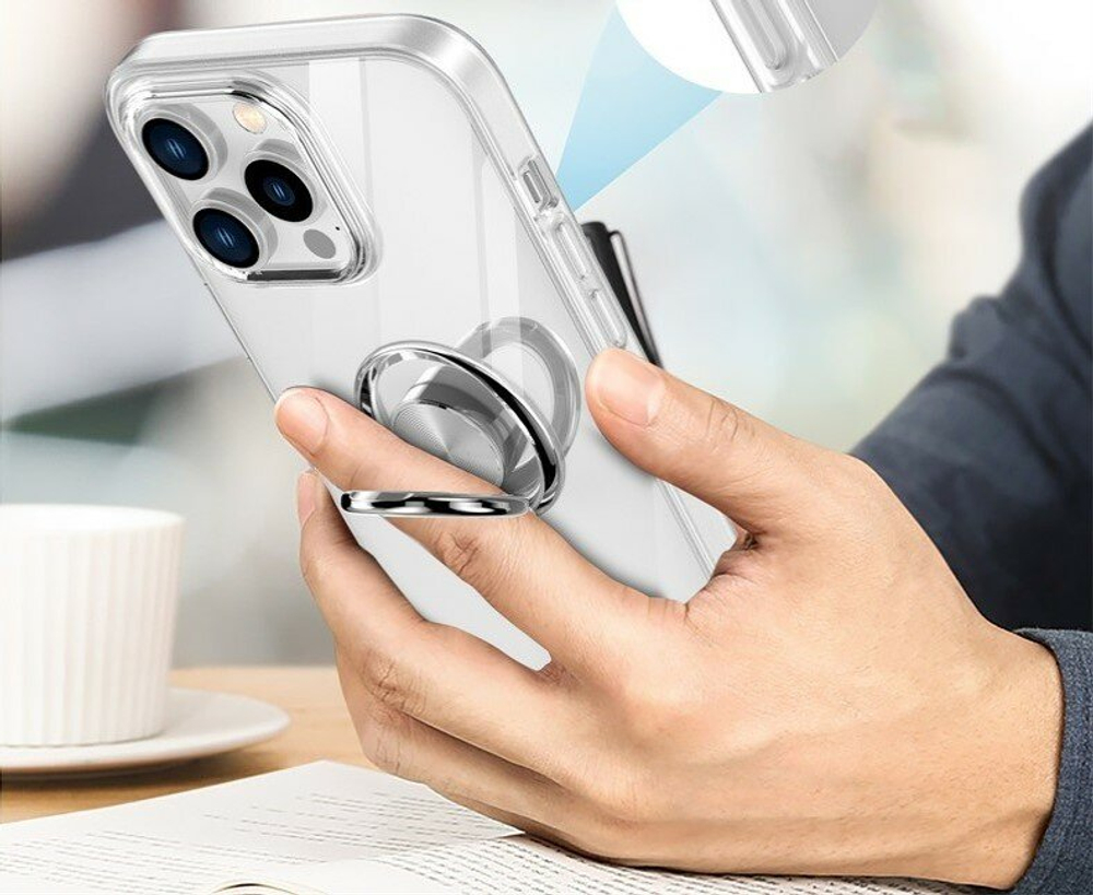 Чехол силиконовый с кольцом держателем для iPhone 14, 14 Pro, прозрачный