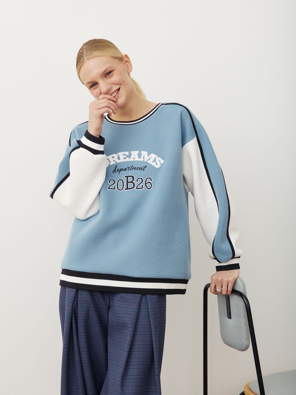СВИТШОТ «DREAMS DEPARTMENT» ВИНТАЖНЫЙ СИНИЙ|МОЛОЧНЫЙ
