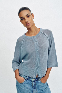 ZARA КАРДИГАН ИЗ ТРИКОТАЖА, СЕРО-СИНИЙ