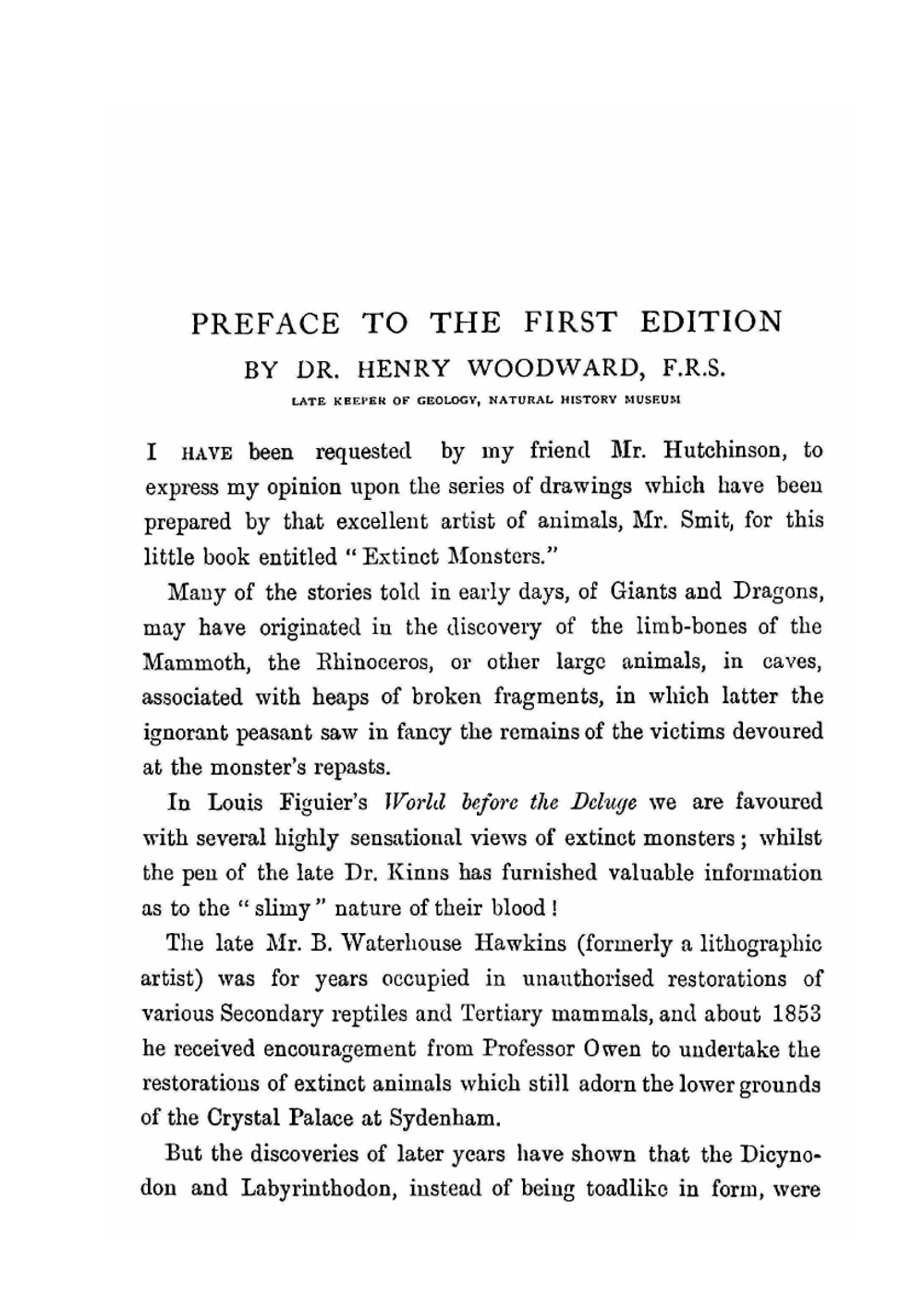 Extinct monsters and creatures of other days. A popular account of some of the larger forms of ancient animal life | H.N. Hutchinson
