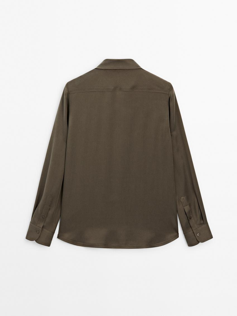 Massimo Dutti Атласная рубашка из смесового шелка, кротово-коричневый