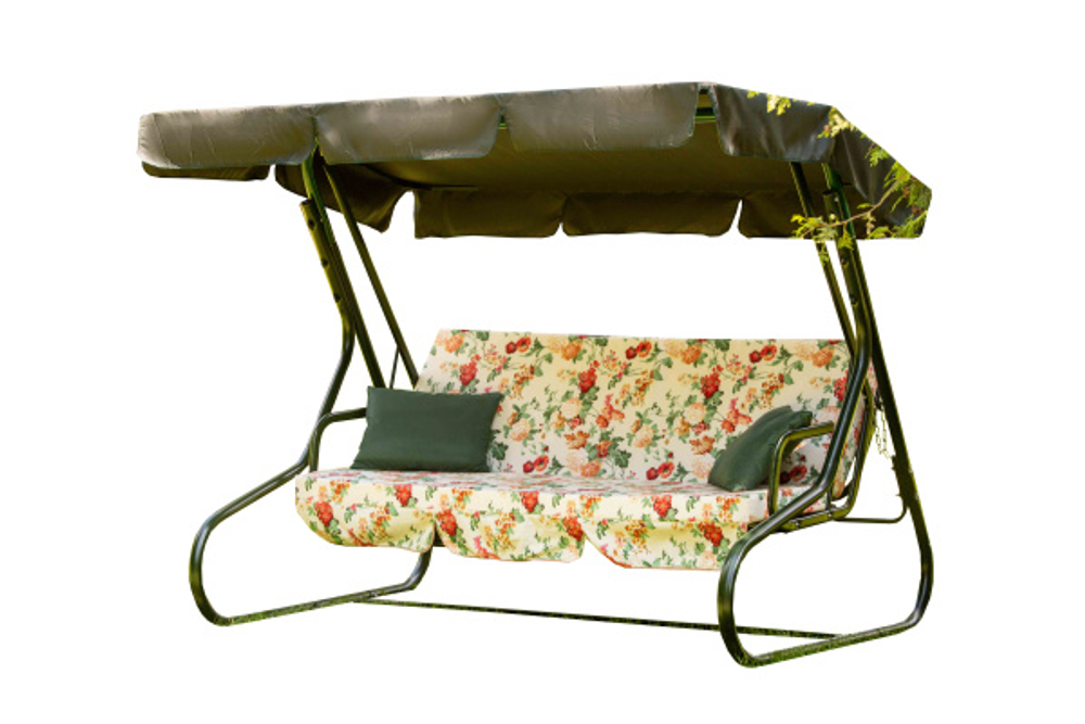 Качели садовые OLSA 3-х местные Новара(каркас зеленый, м/э разноцветный рис.цветы)1 уп.