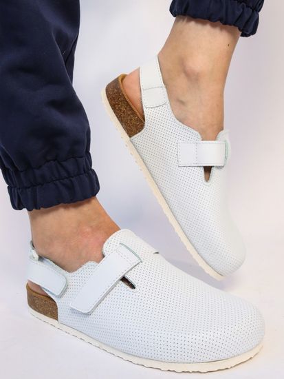 12 | "Branko's" Мужские медицинские сабо кожаные (белый перфорация)