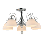 Люстра на штанге 5x40Вт E27, металл/стекло/хрусталь, хром, белый матовый плафон