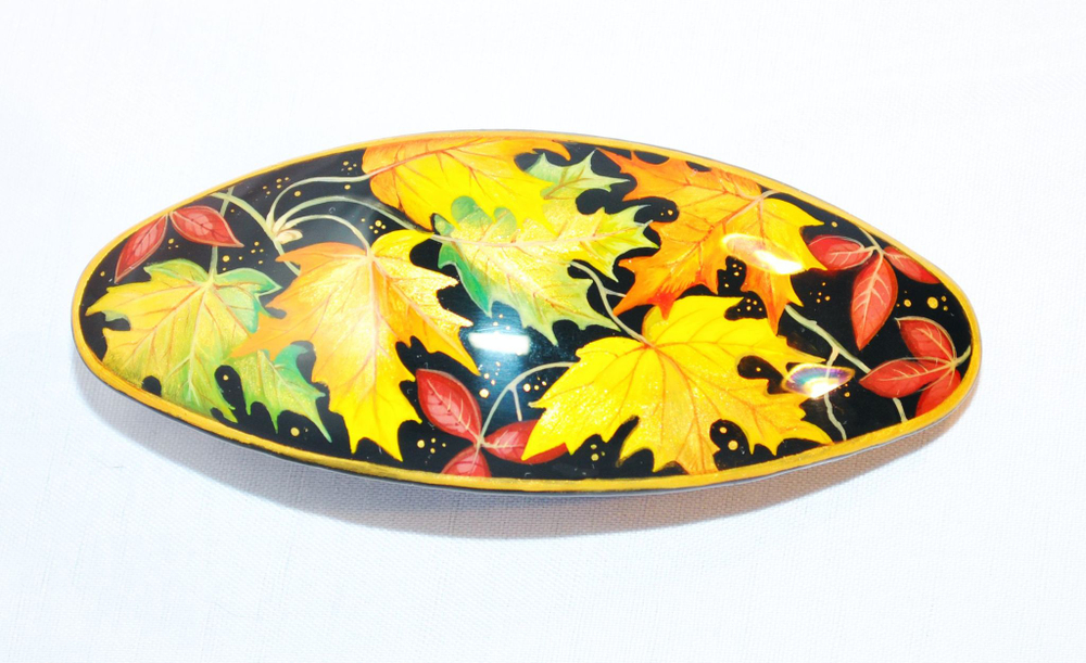 Заколка с ручной росписью Палех "Осенний листопад"