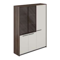 RF.505.DA.CHBZ.PG.R / Шкафы высокие: широкий комбинированный со стеклом и узкий, 1540х410х1994 / корпус: дуб адриа, фасады: стекло/жемчужно-серый