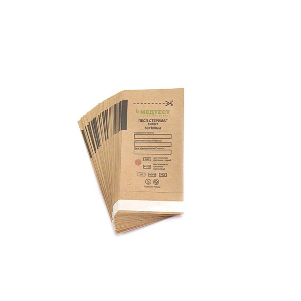Пакет для стерилизации ПБСП-СтериМаг 60*100 (100шт) крафт самоклеящийся плоский