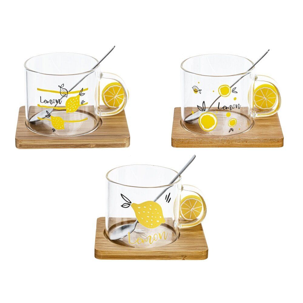 GAEM Кружка с ложкой на деревянной подставке, 300 мл, L12 W9,5 H8,5 см, 3в.