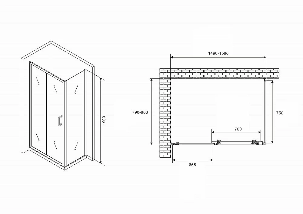 Душевой уголок Abber SCHWARZER DIAMANT S80B5 150 прозрачный/черный