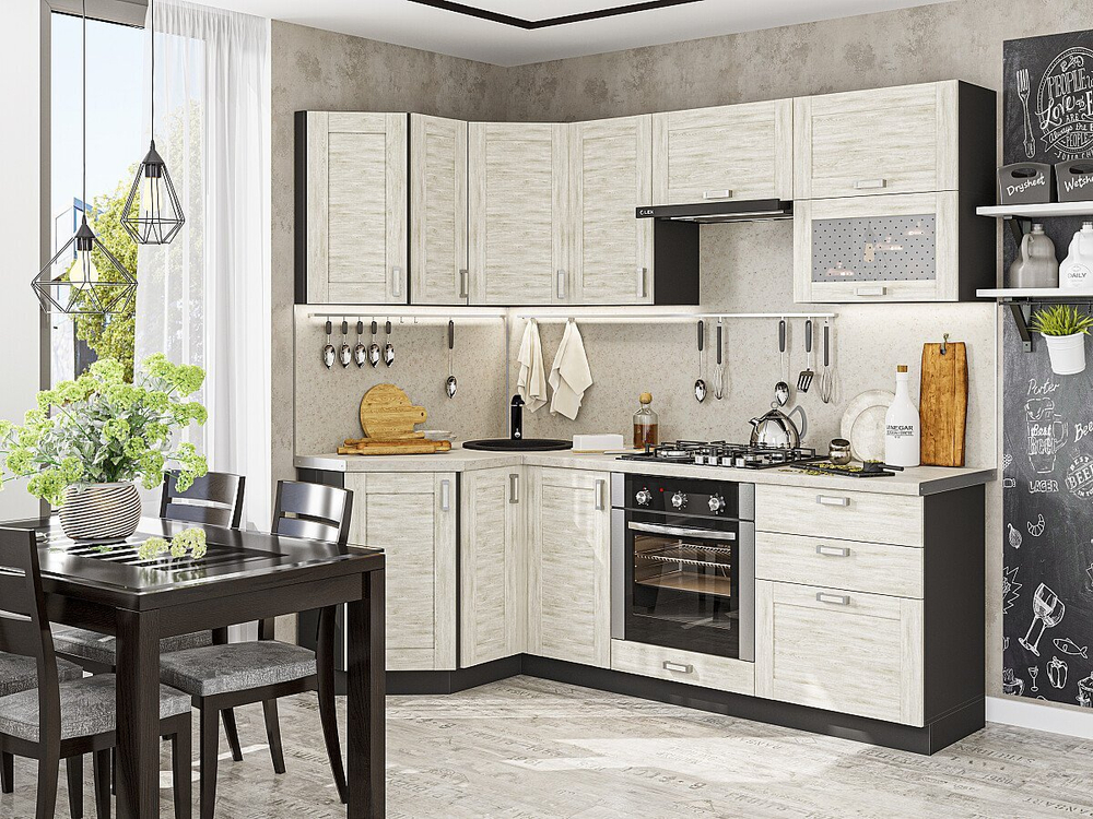 Угловая модульная кухня Лофт-03 Nordic Oak - Graphite 2140*1200/2200*600