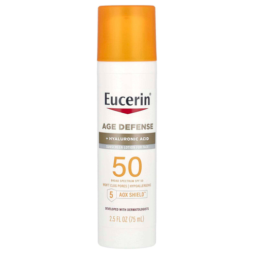 Eucerin, Age Defense, легкий солнцезащитный лосьон для лица, SPF 50, без отдушек, 75 мл (2,5 жидк. унц.)