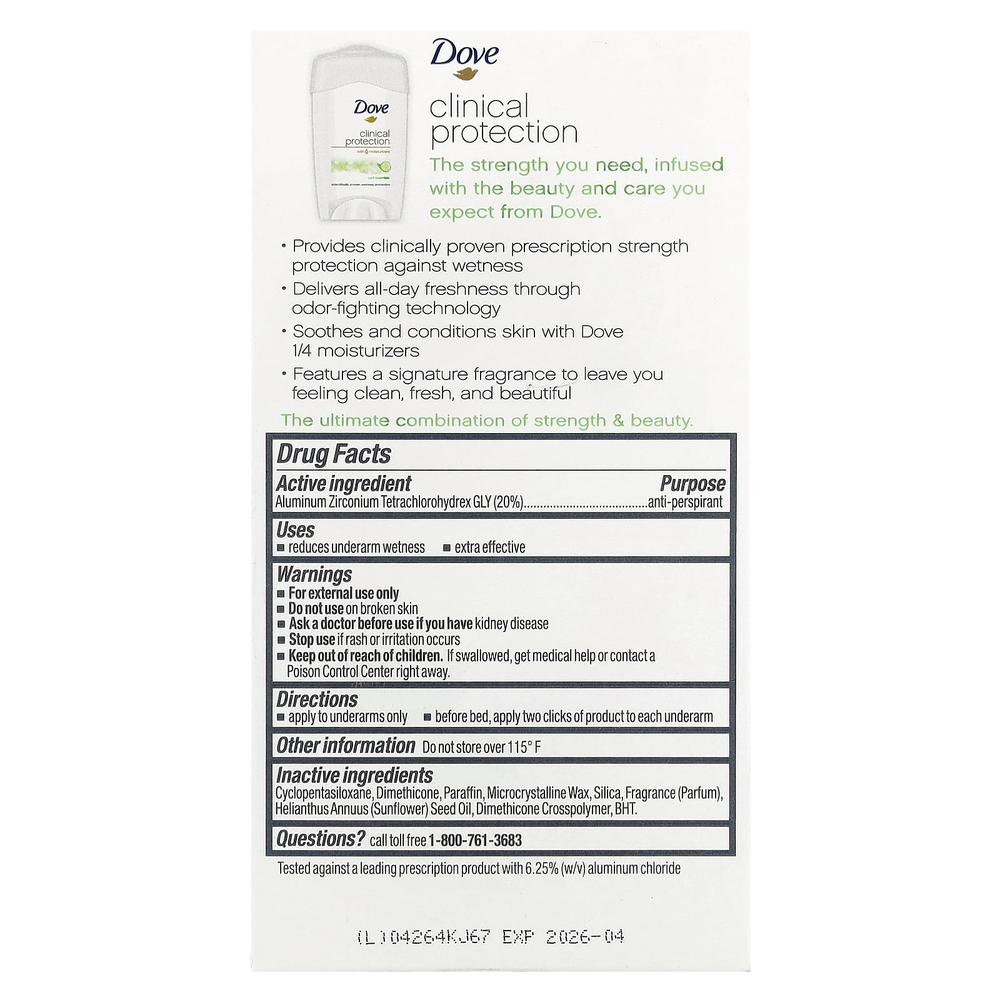 Dove, Clinical Protection, дезодорант-антиперспирант, «Прохлада», 48 г (1,7 унции)